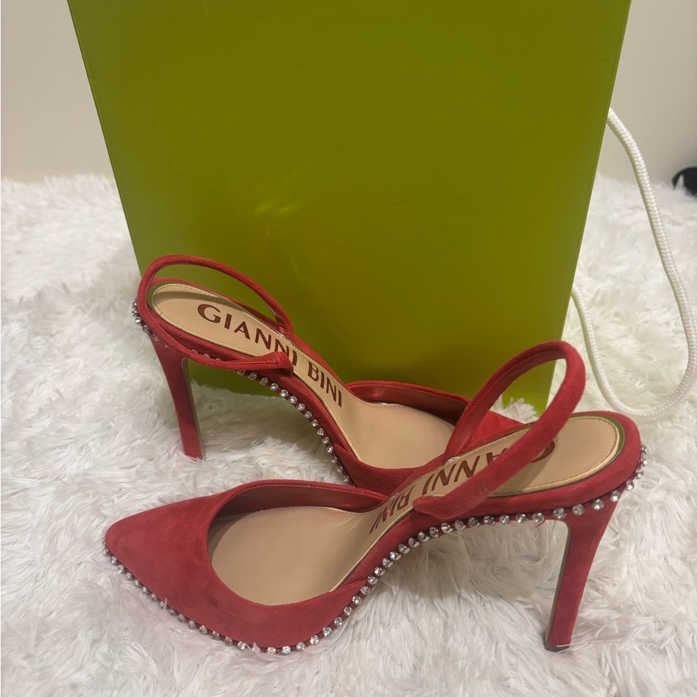 Gianni Bini Scarlet Slingback Heels with Rhinestones